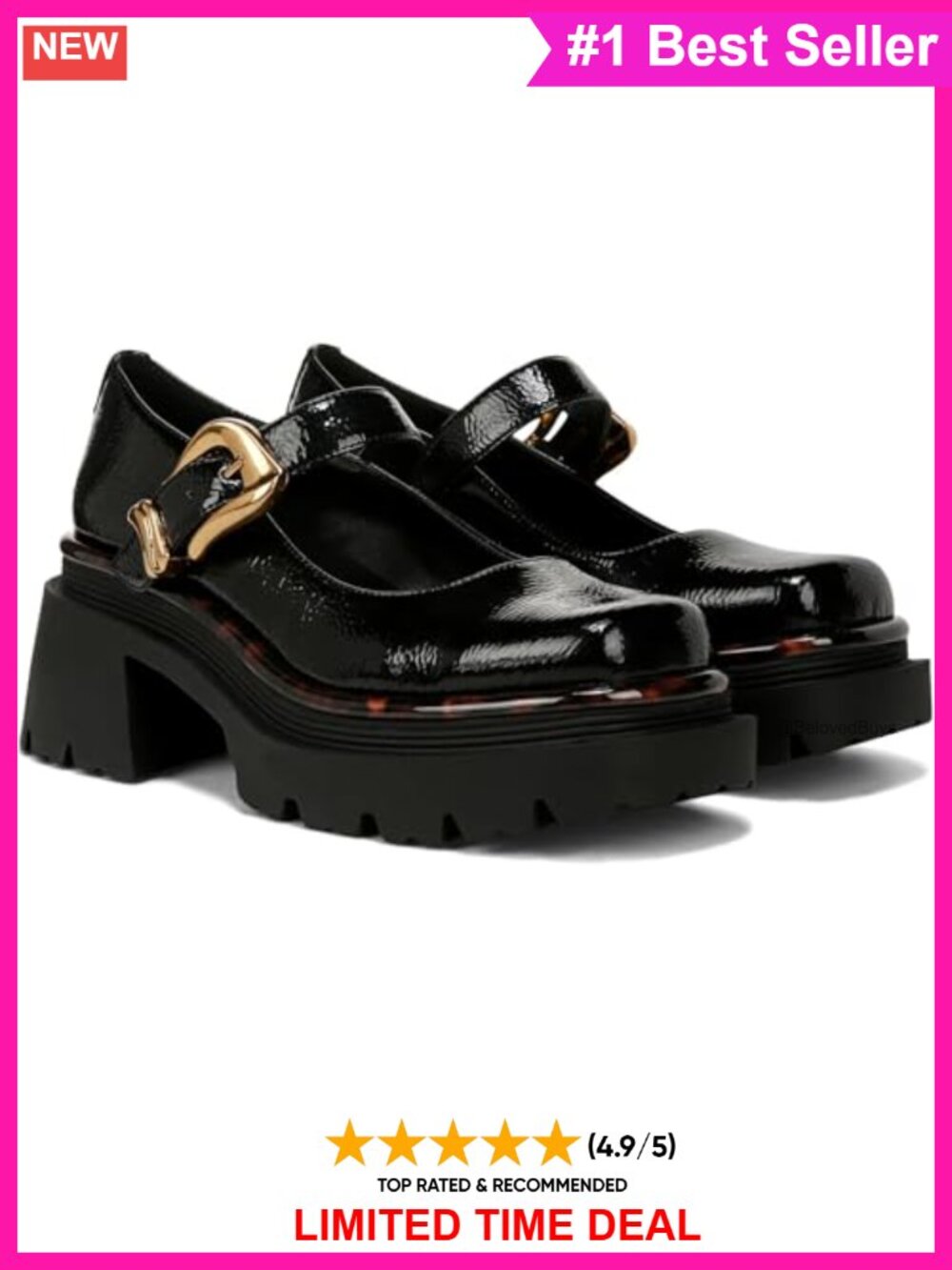 Mary Jane Flats Chunky Lug Sole Square Toe Buckle Strap Daily Wear